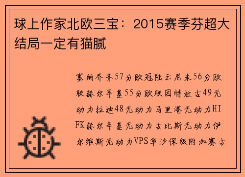 球上作家北欧三宝：2015赛季芬超大结局一定有猫腻